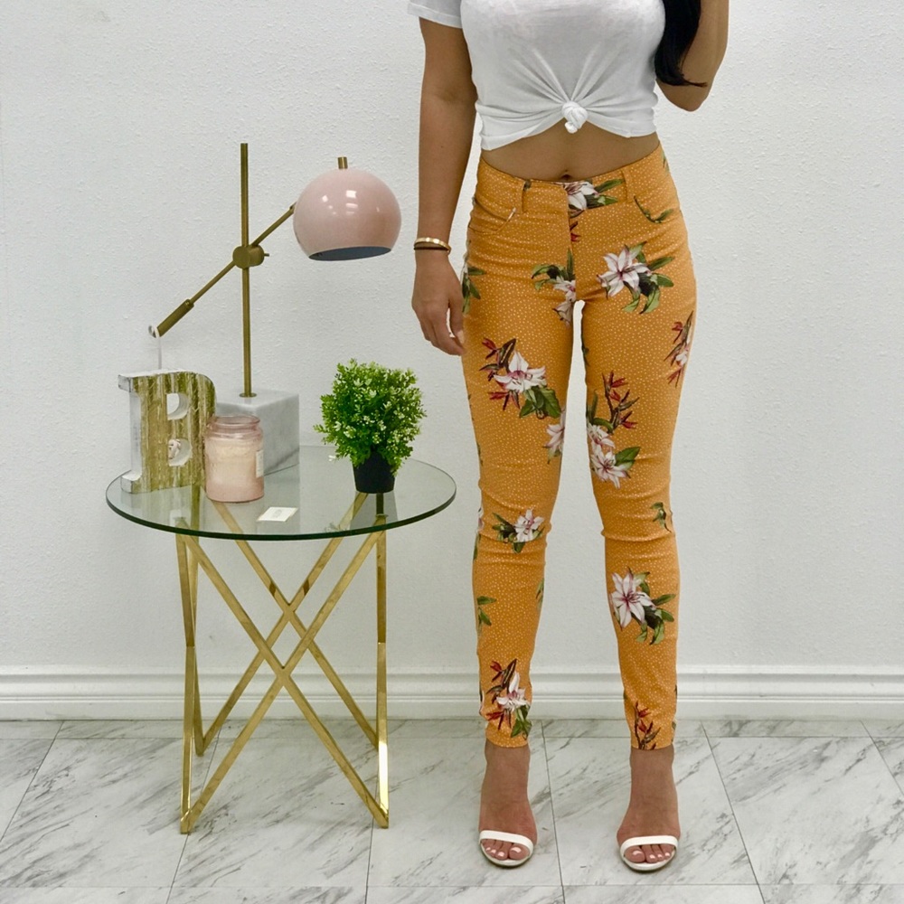 LAST ONE Mustard polka dot stretch pant